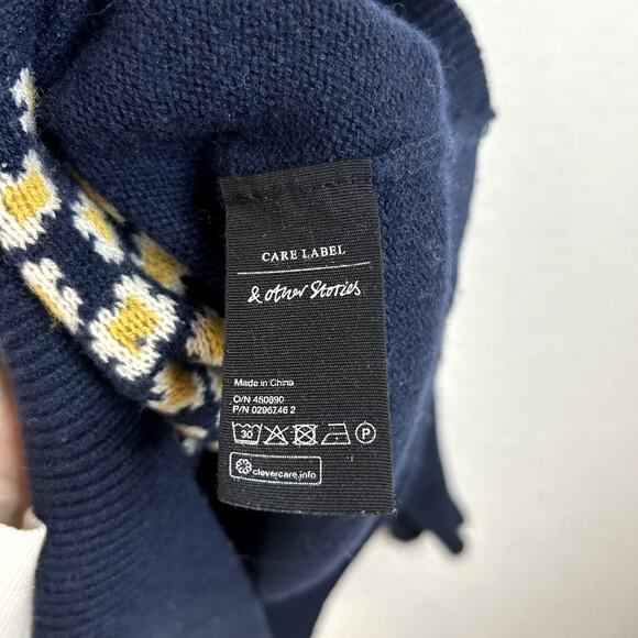 & Other Stories Blue Patches Geo Crewneck Sweater Womens Size Small Navy - Picture 4 of 6